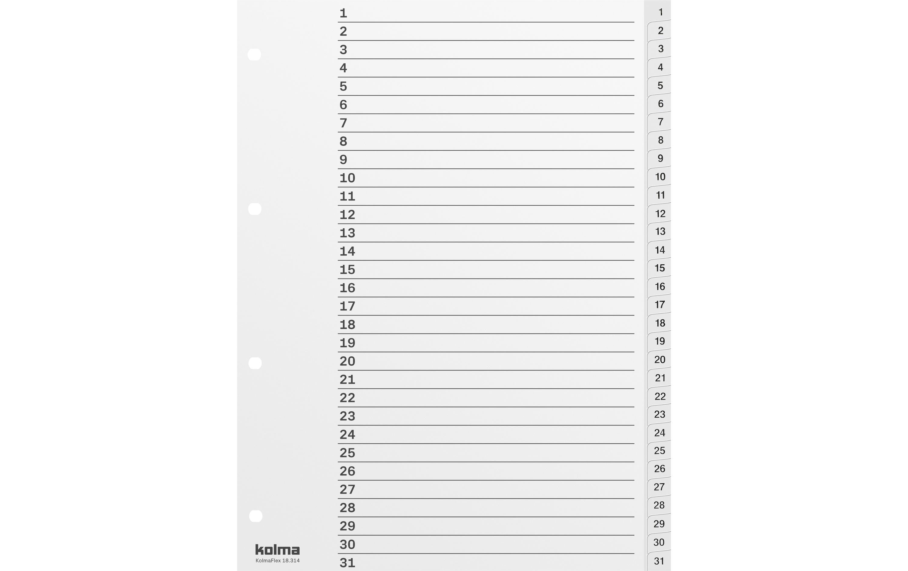 Kolma, Register A4 Weiss, PP 1-31