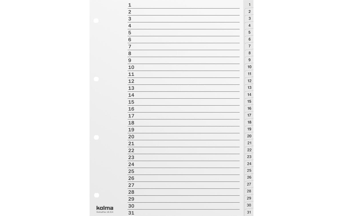 Kolma, Register A4 Weiss, PP 1-31