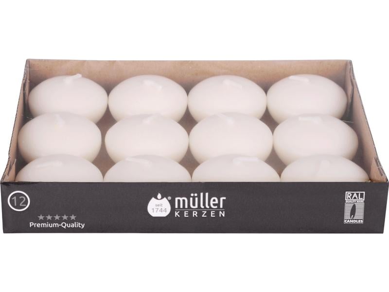 müller Kerzen | Müller Schwimmkerzen 12er | crème 3x4.5 cm