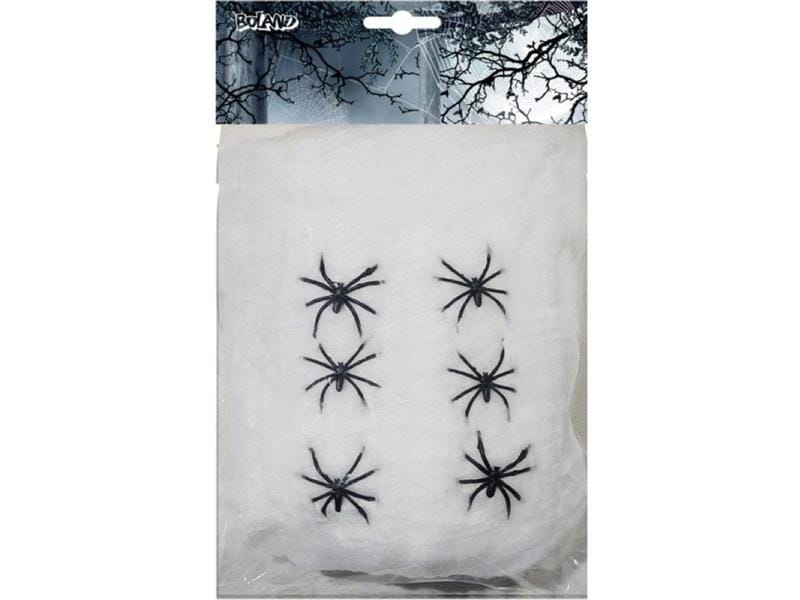 Amscan | Halloween Spinnennetz weiss | 100 g, mit 6 schwarzen Spinnen