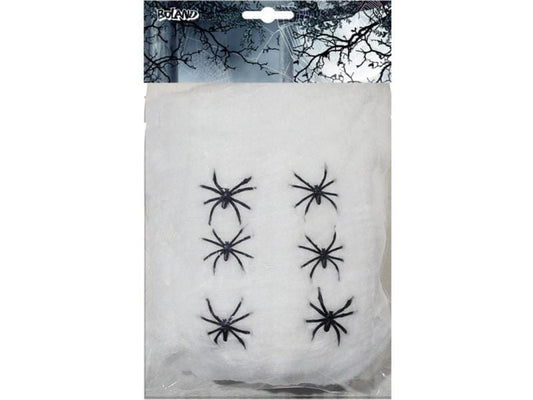 Amscan | Halloween Spinnennetz weiss | 100 g, mit 6 schwarzen Spinnen