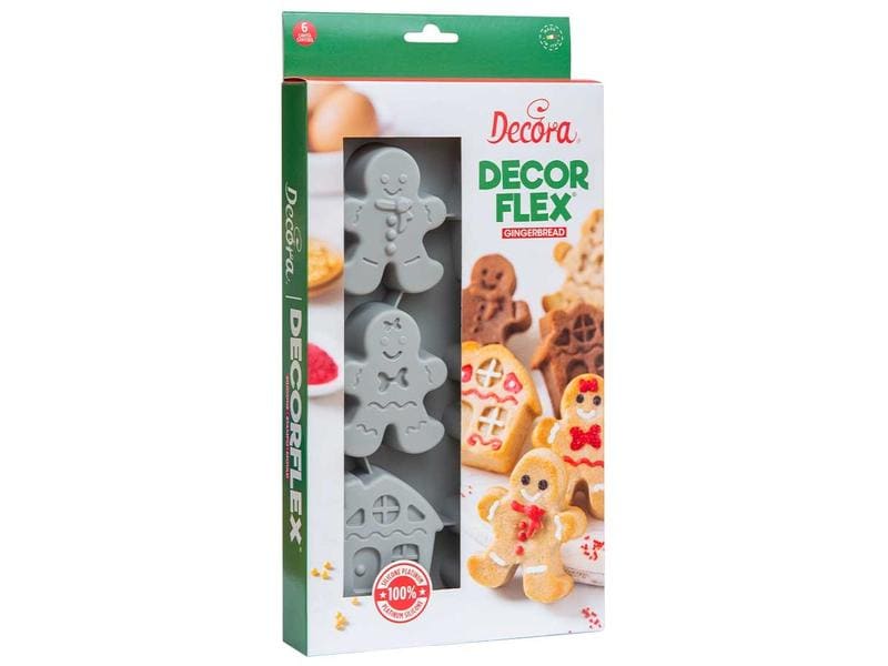 Decora | Silikonform Lebkuchenfamilie | 30 x 17 x H 3 cm 6 Mulden von cm ø 7
