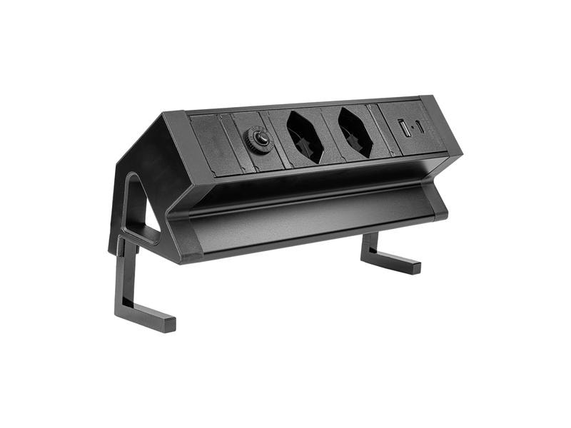 STEFFEN | Tischsteckdosenleiste ALU DESK 2x | T13, USB-A+C, Schwarz