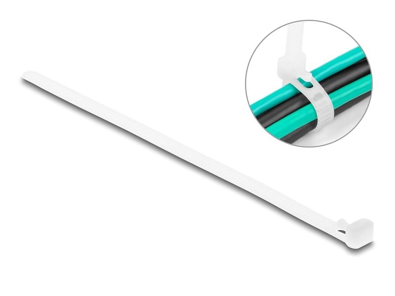 Delock | Kabelbinder L:200 x B:7.2mm weiss | wiederverwendbar, 100 Stück