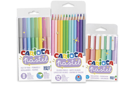 Carioca | Set Pastell 26 Stück | 8 Fasermaler, 12 Farbstifte, 6 Textmarker