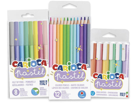 Carioca | Set Pastell 26 Stück | 8 Fasermaler, 12 Farbstifte, 6 Textmarker