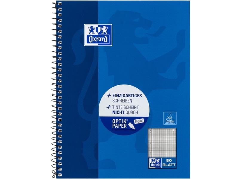 Oxford | Collegeblock blau | 90g/qm, A5+, 80 Seiten, kariert