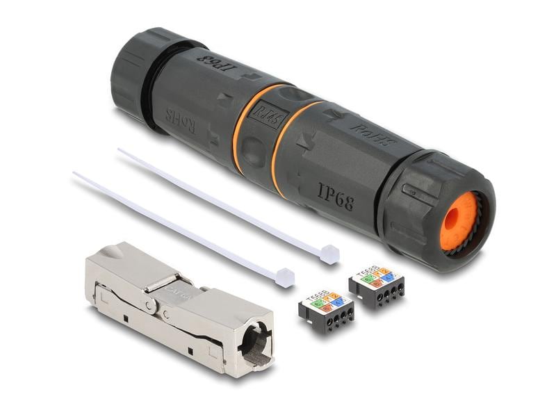 Delock | Kabelverbinder LSA zu LSA Cat.6A | IP68, wasserfest, schwarz