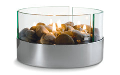 Philippi | Burn Tischkamin mit Flusssteine | verchromt, Glas, D:20x13cm