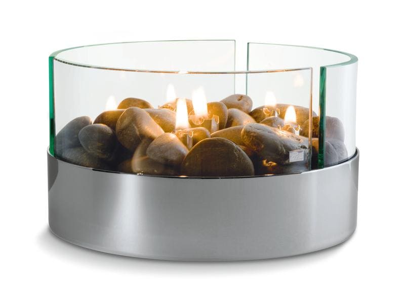 Philippi | Burn Tischkamin mit Flusssteine | verchromt, Glas, D:20x13cm