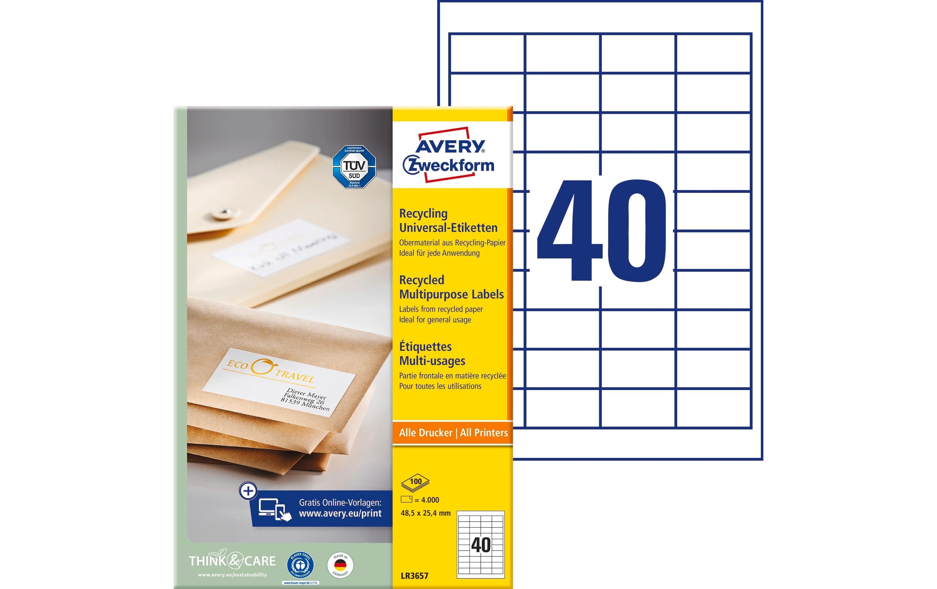 Avery Zweckform Recycling Etik. 48,5x25,4mm