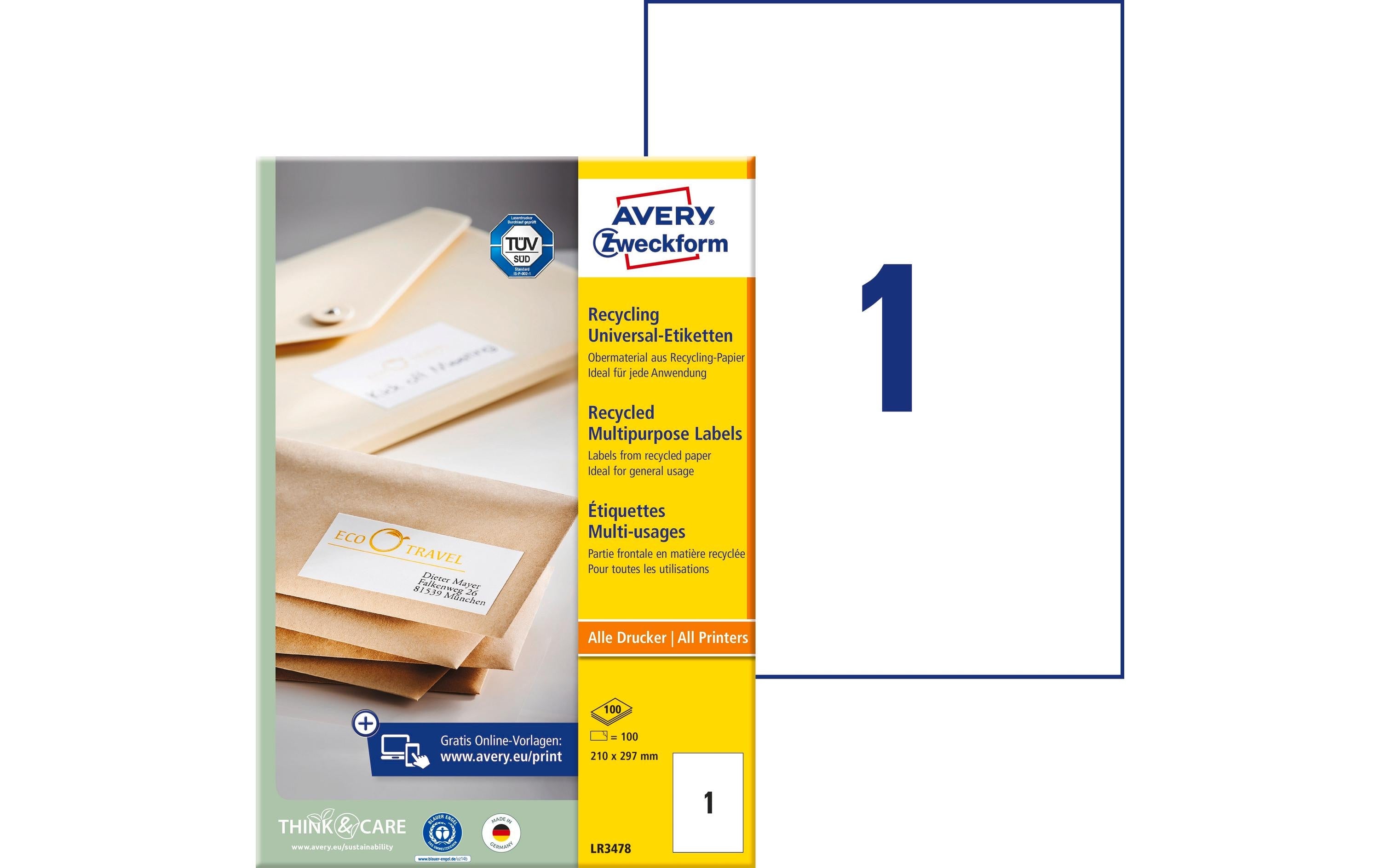 Avery Zweckform Recycling Etik. 210x297mm