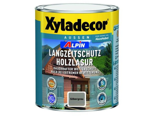 Xyladecor | Alpin Langzeitschutz Holzlasur | 1 L Silbergrau