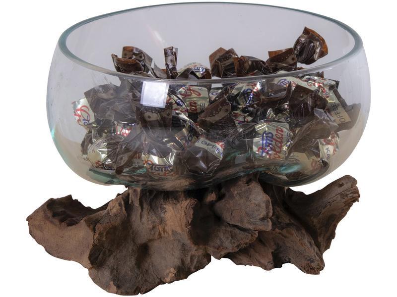 House Nordic | Dekoschale San Marino | Teakholz, Glas, Ø15xH15 cm