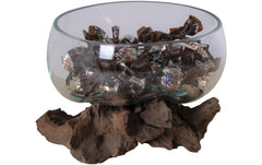House Nordic | Dekoschale San Marino | Teakholz, Glas, Ø15xH15 cm