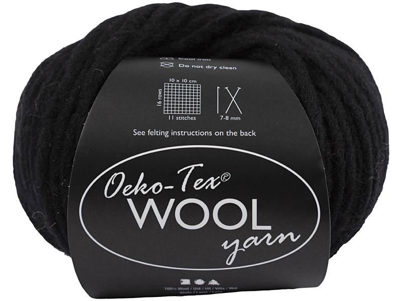Creativ Company | Wolle Oeko-Tex 50g, 50 m | Schwarz, 16/11, Nadel Gr. 9