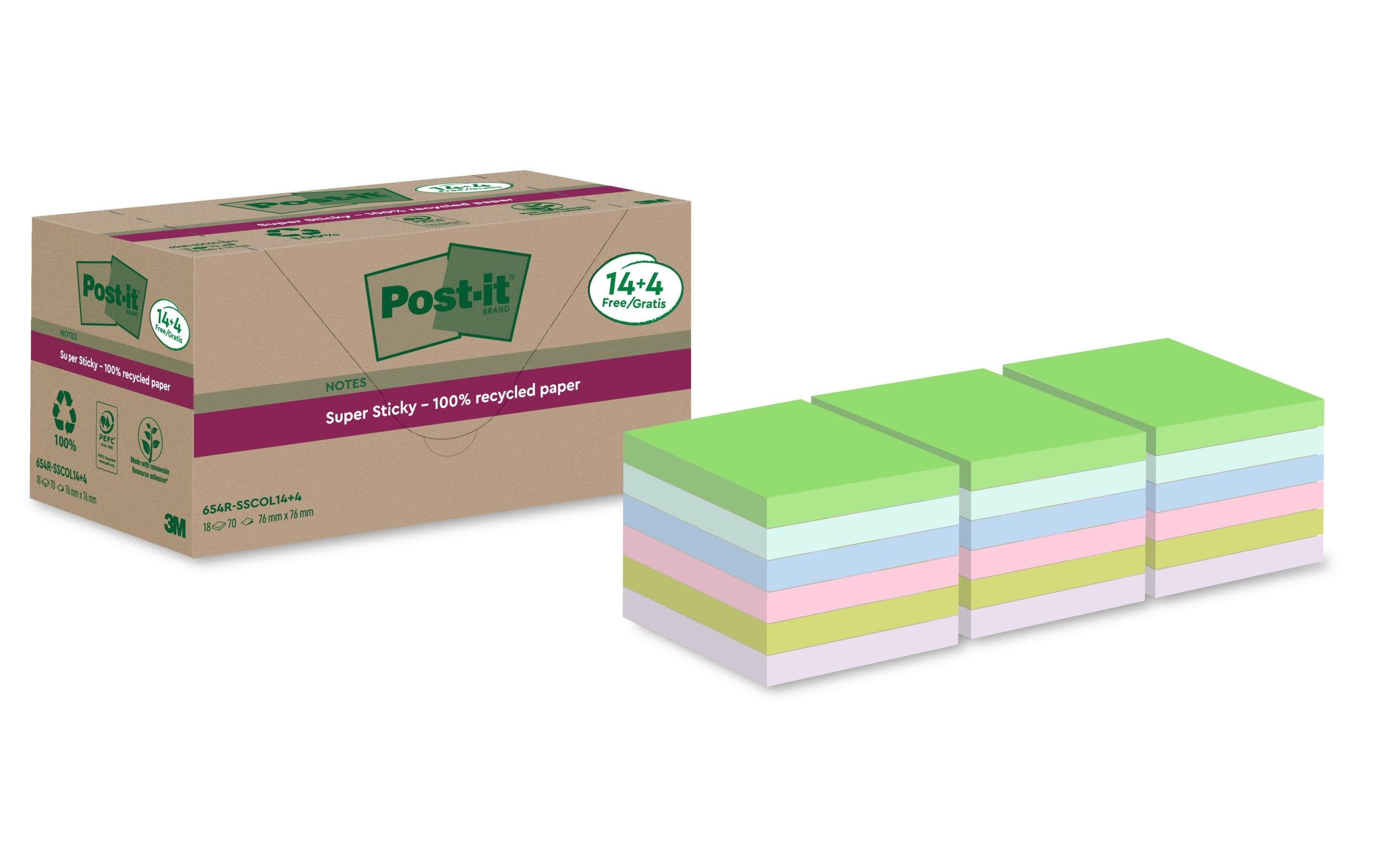 3M Post-it Recycling Notes 3x 6 Farben