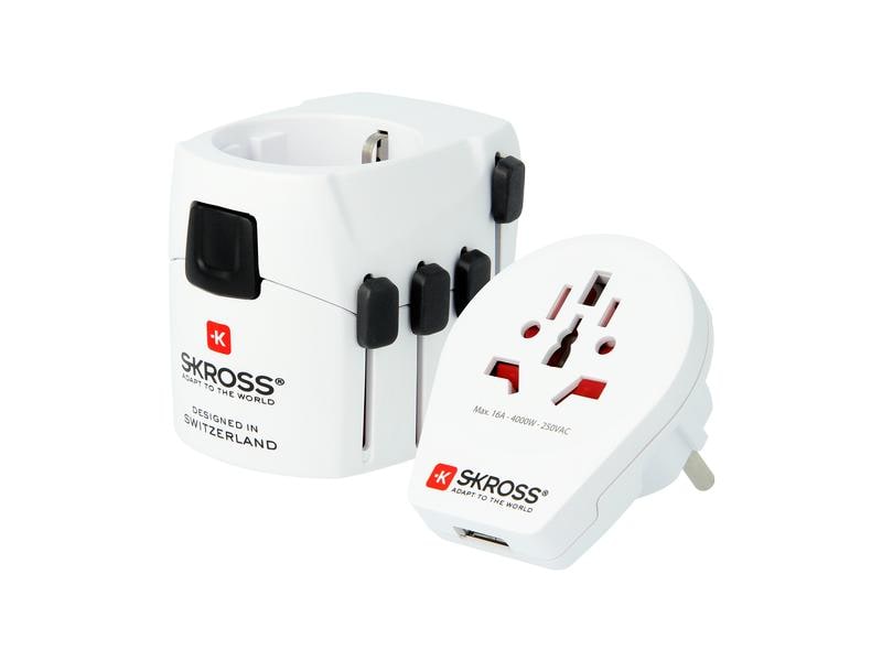 SKROSS | World & USB | 3-polige Weltreiseadapter, USB-Anschluss