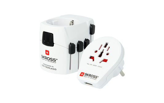SKROSS | World & USB | 3-polige Weltreiseadapter, USB-Anschluss