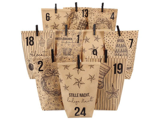 G. Wurm | Adventskalender Tüten bedruckt mit | Klammern, Papier, 24x21x2 cm (BxHxT)