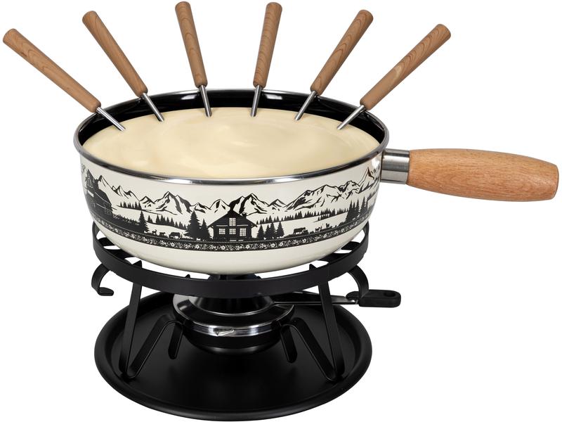 Nouvel | Käsefondue - Set, Emaille Maiensäss | 9-teilig, Stahl emailliert, Ø 22cm