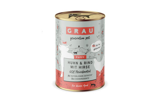 Grau Dog Puppy Huhn + Rind + Hirse 400g