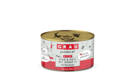 Grau Cat Kitten Rind + Pute + Karotte 200g