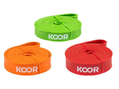 KOOR | Fitnessband grün, orange, rot Kit | mittel bis extra stark