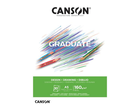 Canson | Block Graduate Zeichnen weiss A5 | 160g/m2, 30Bl, leicht gekörnt, FSC