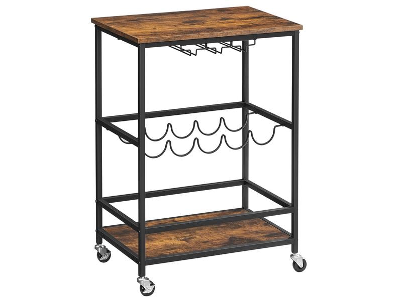 VASAGLE | Bartrolley mit Flaschenhalterung | 60x40x75 cm (LxBxH), Holz, Stahl