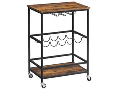 VASAGLE | Bartrolley mit Flaschenhalterung | 60x40x75 cm (LxBxH), Holz, Stahl