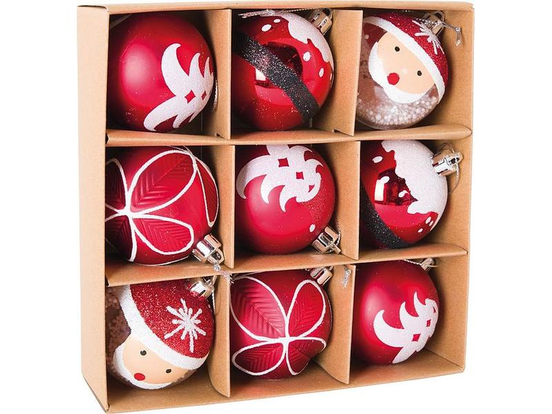 Dekomat AG | Dekomat Christbaumkugeln, Rot-Weiss | 9 Kugeln, D: 6 cm