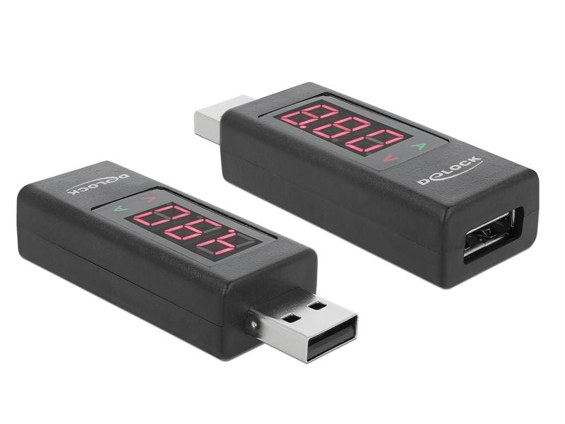 Delock | USB Strommesser Adapter Volt&Ampere | bis 4 Ampere, A Stecker-Buchse