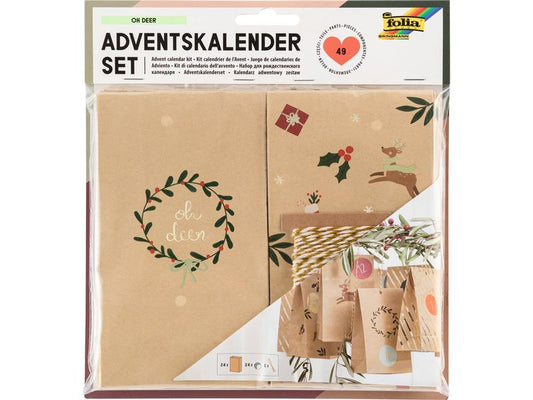 Folia | Adventskalender Oh Deer | 24 Tüten, Zahlensticker, Kordel