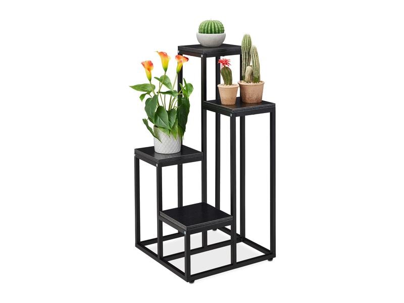 relaxdays | Pflanzenständer mit 4 Ablagen | MDF/Stahl, 80x40x40 cm, Schwarz