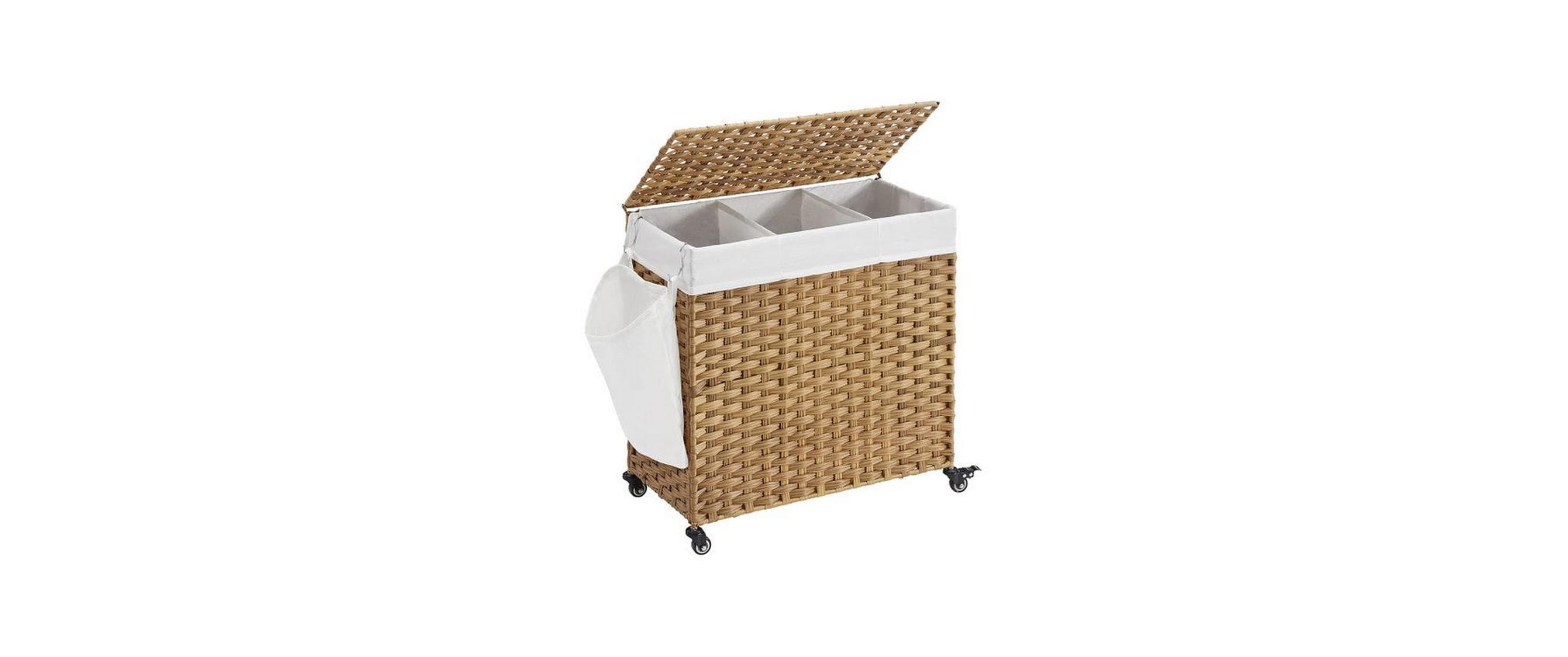 Songmics Wäschekorb mit Rädern,Natur, 140 L