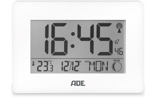 ADE | Funkuhr/Wecker XXL-Ziffern, Weiss | 22.9x2.8x16.1 cm, Kunststoff,Thermometer