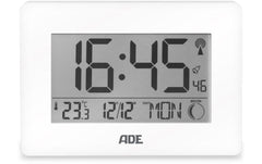 ADE | Funkuhr/Wecker XXL-Ziffern, Weiss | 22.9x2.8x16.1 cm, Kunststoff,Thermometer