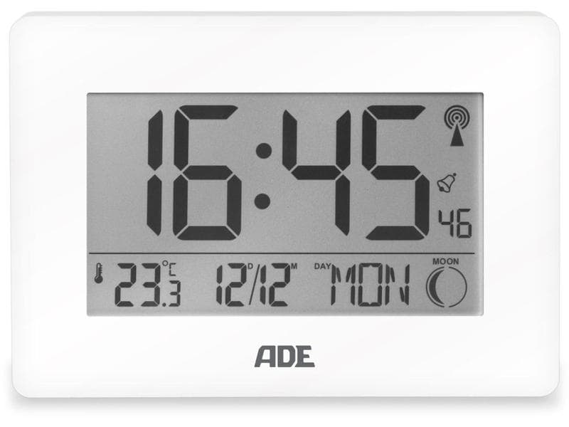 ADE | Funkuhr/Wecker XXL-Ziffern, Weiss | 22.9x2.8x16.1 cm, Kunststoff,Thermometer