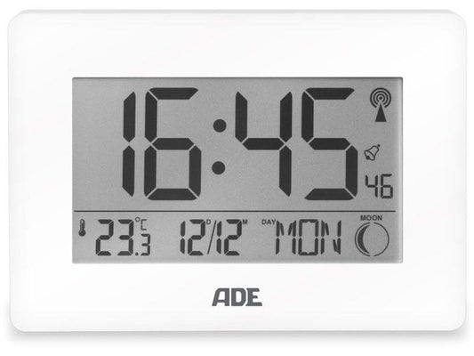 ADE | Funkuhr/Wecker XXL-Ziffern, Weiss | 22.9x2.8x16.1 cm, Kunststoff,Thermometer