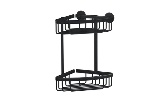 tesa | ALUXX BLACK Eck-Duschkorb | Matter, zweistufiger Duschkorb