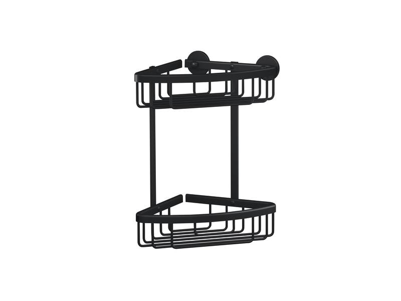 tesa | ALUXX BLACK Eck-Duschkorb | Matter, zweistufiger Duschkorb