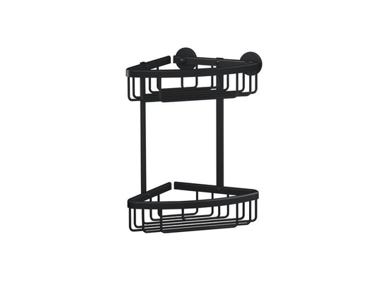 tesa | ALUXX BLACK Eck-Duschkorb | Matter, zweistufiger Duschkorb