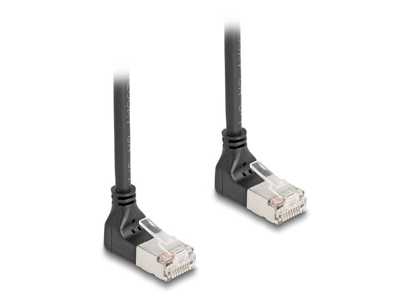 Delock | Patchkabel 90° oben gewinkelt | Cat 6A, S/FTP, 2 m, Schwarz
