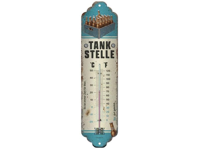 Nostalgic Art | Thermometer Tankstelle Bier | Metall, 28x7 cm, Celisus & Fahrenheit