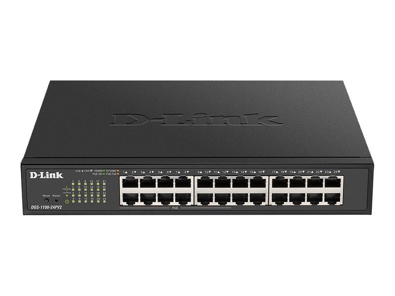 D-Link | DGS-1100-24PV2/E:24Port SmartSwitch | 1Gbps, IGMP, 32xVLAN, QoS