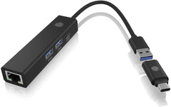 RAIDSONIC | ICY BOX IB-HUB1439-LAN, 3x USB, 1x LAN | Anschluss zum PC USB Type-C und Type-A