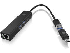 RAIDSONIC | ICY BOX IB-HUB1439-LAN, 3x USB, 1x LAN | Anschluss zum PC USB Type-C und Type-A