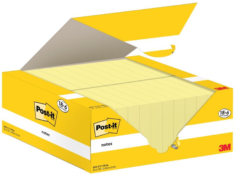 Post-it | 3M Post-it Haftnotizen, gelb | 18+6 Blöcke à 100 Blatt, 38 mm x 51 mm