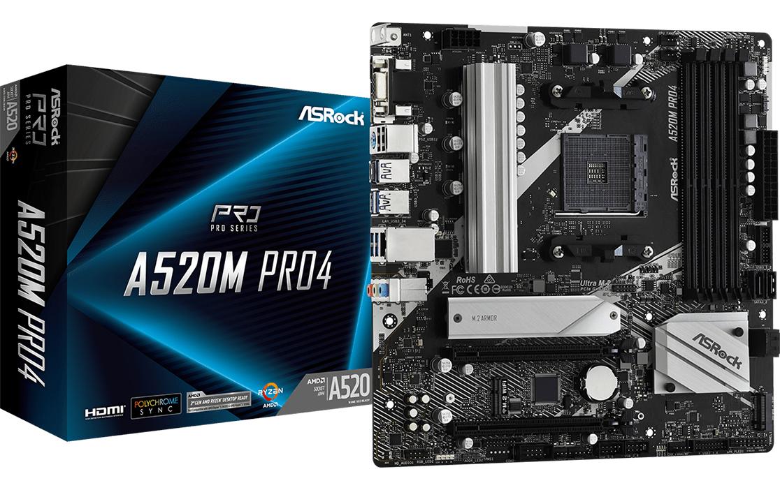 ASRock A520M Pro4, mATX, AM4